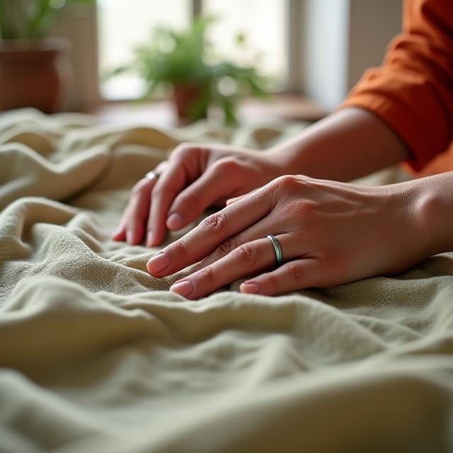 Mani che lavorano tessuti naturali