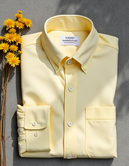 Camicia in cotone bio tinta con Reseda color giallo paglierino