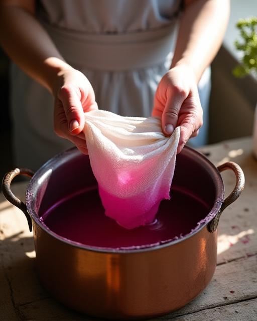 Mani che tingono tessuti con erbe